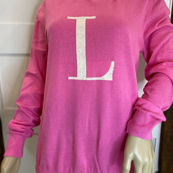 Old Navy Pink Sweater Size Large Cotton Long Sleeve Letter L Graphic - Picture 8 of 13